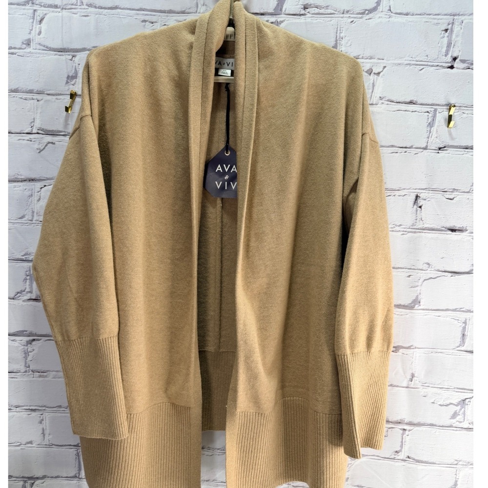 Ava & Viv Cardigan Sweater Womens XXL Camel Tan Open Front Shawl Ribbed 2XL NEW - Picture 8 of 11